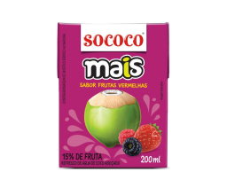 Água de Coco Sabor Frutas Vermelhas Sococo 200ml